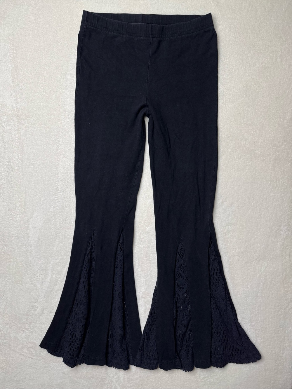 Vintage Y2K A. Byer Black Crochet Flare Leggings Lace Panel Inset Bell Bottoms M